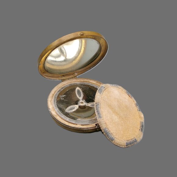 DuBarry Gold Lipstick & Art Deco Compact with Puff, Vintage Vanity Lot Empty - Picture 6 of 10